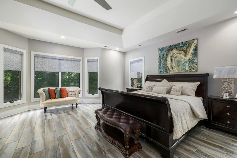 Sophisticated modern bedroom featuring luxurious furniture